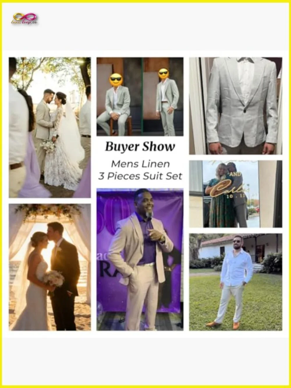 Men's Linen Suit Set Slim Fit 3 Piece Jacket Vest Pants Retro Modern